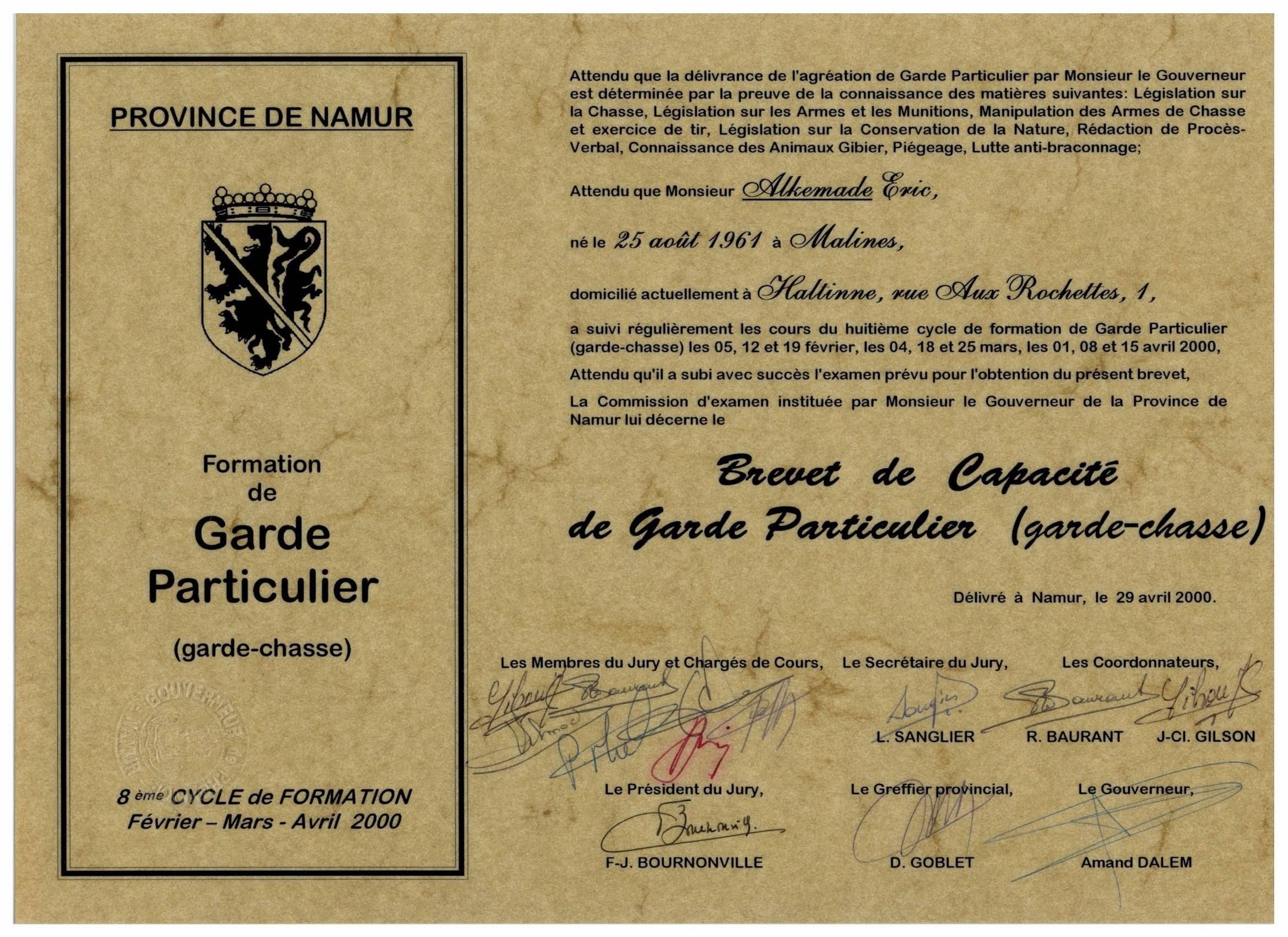 Brevet garde-chasse